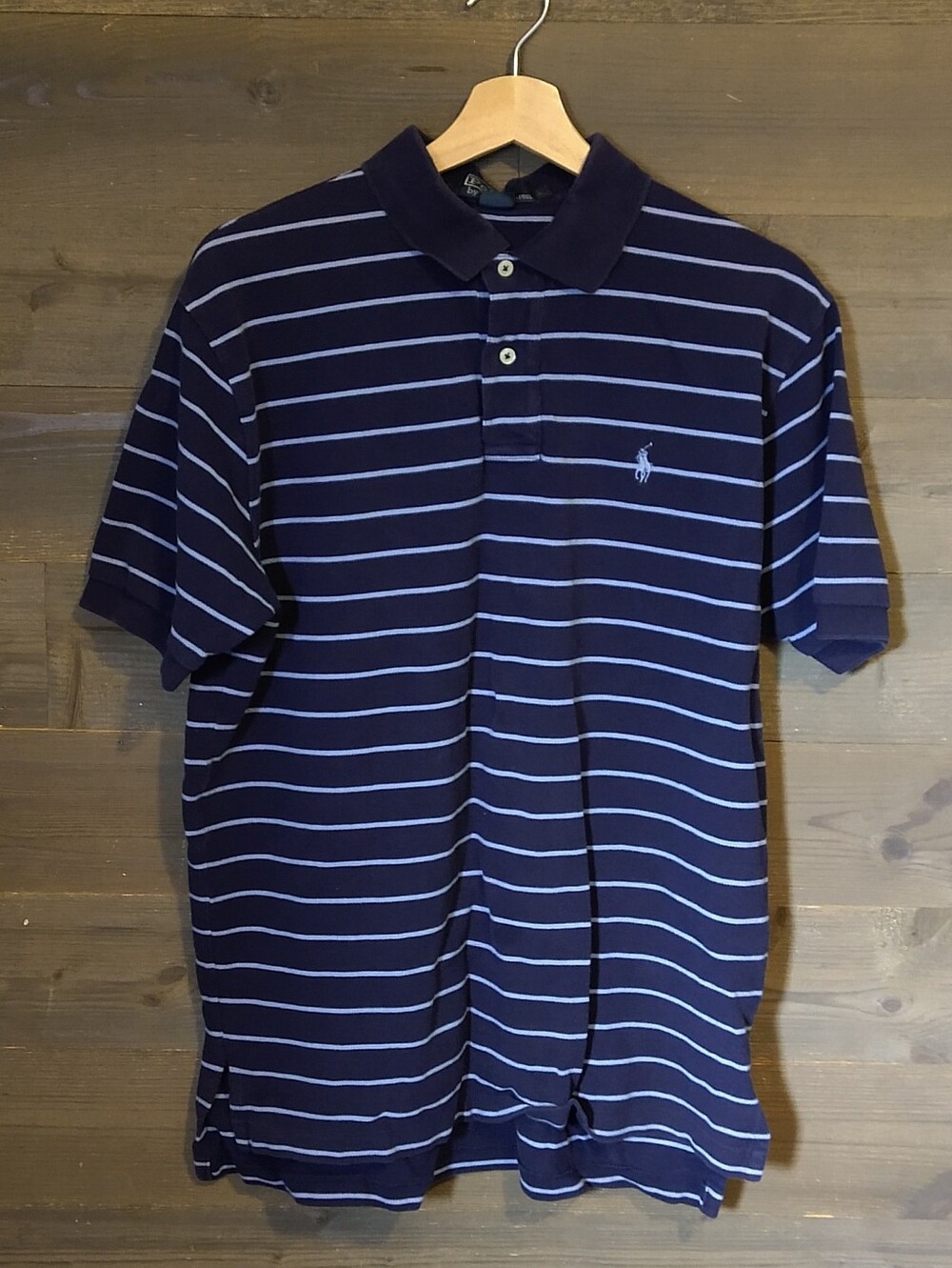 Ralph Lauren Menâs Navy Polo with Light Blue Stripes